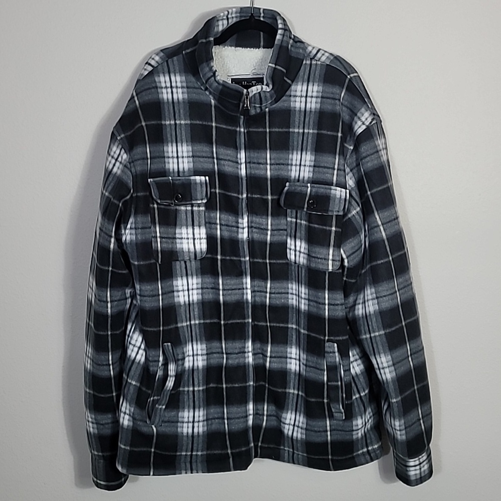 Lee HanTon Sherpa Lined Plaid Jacket Size 3XL Mens Black White Zip Outdoor Chore